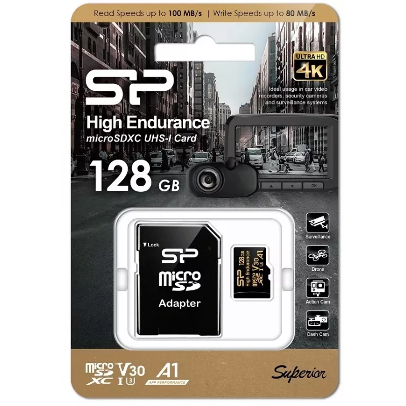 SILICON POWER MICROSDXC HIGH ENDURANCE 128GB V30 + ADATTATORE