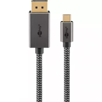 Cavo adattatore USB, connettore maschio USB-C > connettore maschio DisplayPort, 4K 60 Hz (nero/argento, 2 metri, cavo intrecciato)