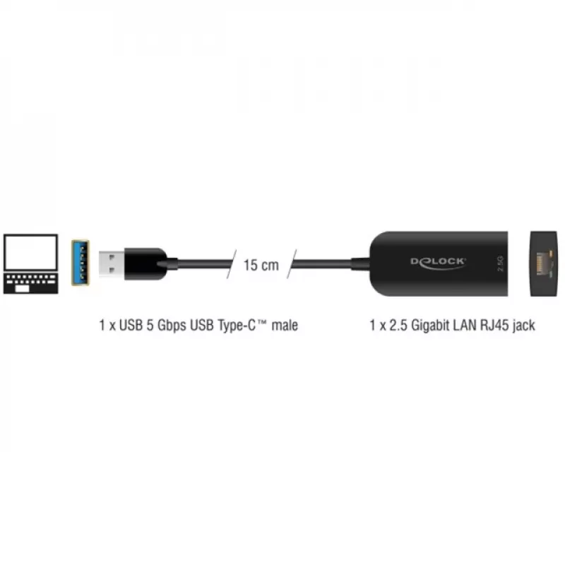 Adattatore DeLOCK 66045 USB 5 Gbps Type-A a 2,5 Gigabit LAN RJ45 nero