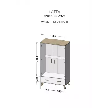 Armadio cama meble LOTTA 2D2D, 2 ante, struttura rovere Sonoma con frontali bianchi, 1100×550×1900 mm