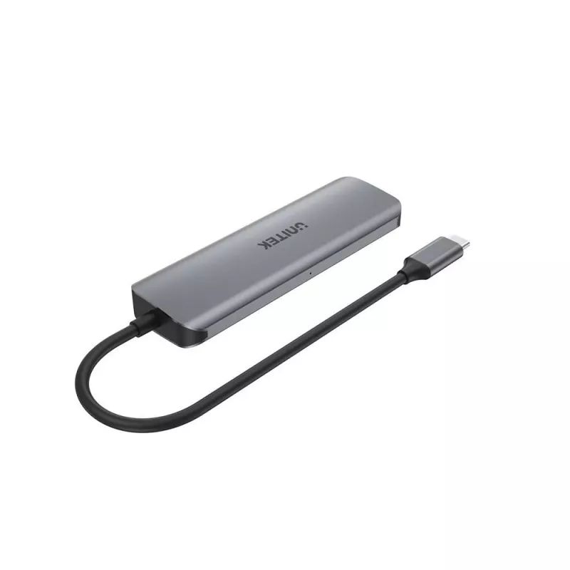 Hub USB Unitek P5+ — 5 porte (4 × USB 3.2 Gen 2 Type-A), host USB 3.2 Gen 1, 5 Gbit/s, 10 W PD, alluminio, grigio