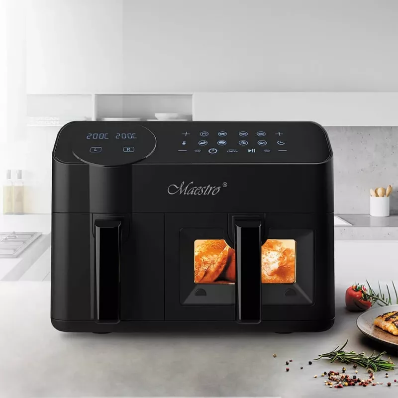 Friggitrice ad aria elettrica Maestro MR-760 – apparecchio da tavolo a doppia struttura, 3,5 L + 6 L, comando touch, 2000–2400 W, nero