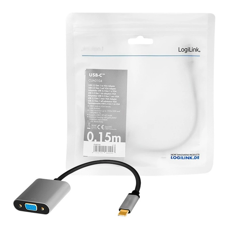 Cavo adattatore video USB Type-C su VGA (D-Sub) LOGILINK CUA0104 0,15 m, grigio/nero