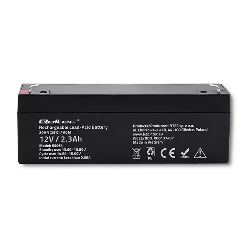 Batteria AGM sigillata QOLTEC 12V 2,3Ah per sistemi UPS e backup, scarica max. 34,5A