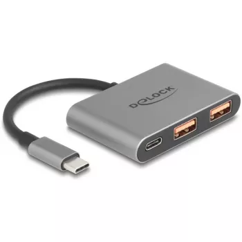 Hub USB DELOCK 64337 — host USB 3.2 Gen 2 Type-C, 3 porte (Type-C + 2× Type-A), 10 Gbit/s, grigio, case in metallo