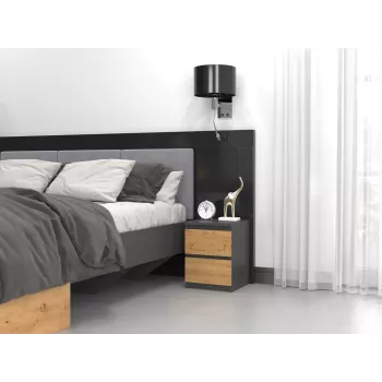 Comodino Topeshop M2 ANTRACYT/ARTISAN 2 cassetti antracite rovere legno