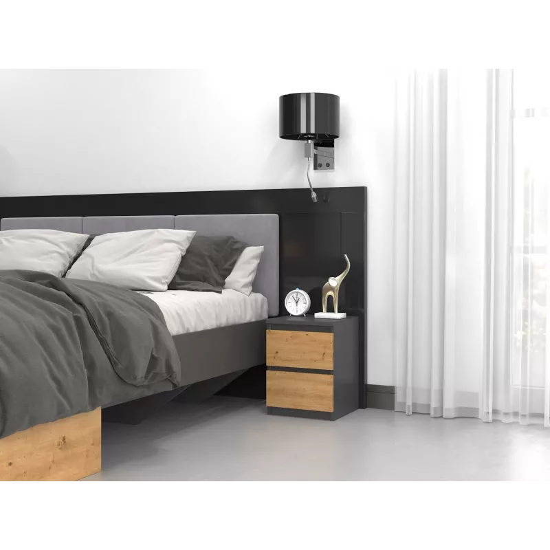 Comodino Topeshop M2 ANTRACYT/ARTISAN 2 cassetti antracite rovere legno