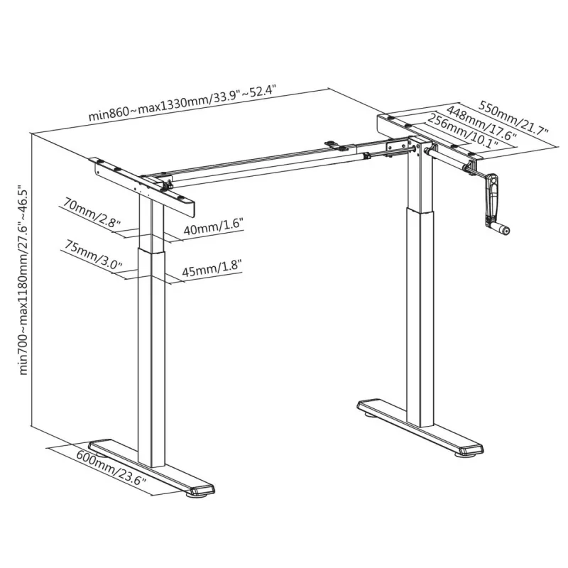 Scrivania regolabile in altezza manualmente MACLEAN MC-790NG — carico max 60 kg, altezza max 120 cm
