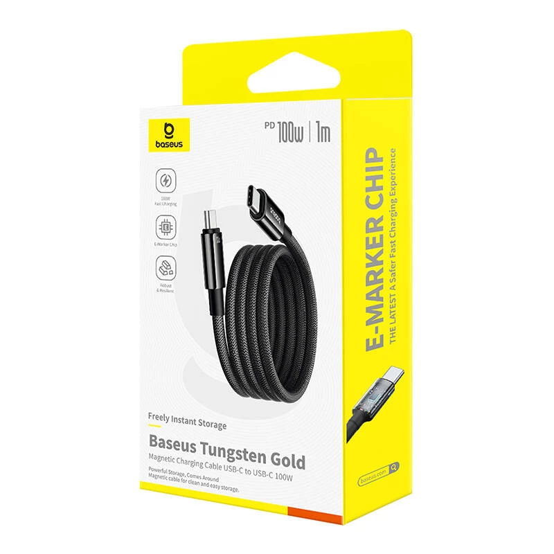 Cavo di ricarica USB-C a USB-C Baseus Tungsten Gold 100W 1 m, nero, nylon