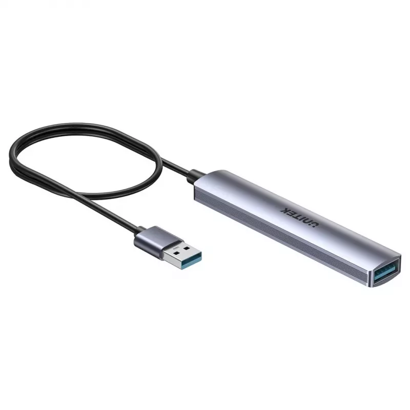 Hub USB Unitek H1208CGY01 — 4 porte USB 3.0 (5 Gbit/s), retrocompatibile con USB 2.0, alluminio