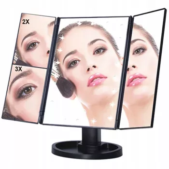 Extralink specchio da trucco, ingrandente, nero, pieghevole, retroilluminato, con base