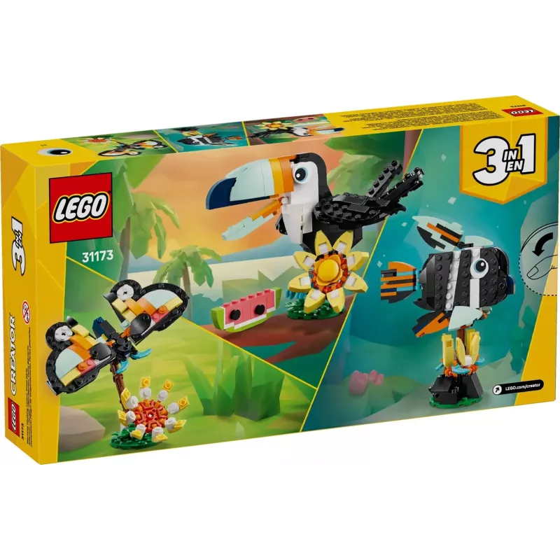 Giocattolo da costruzione LEGO Creator 3-in-1 animali selvatici set tucano tropicale 31173