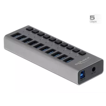 Hub USB esterno 5 Gbps DeLOCK con 10 porte + interruttore