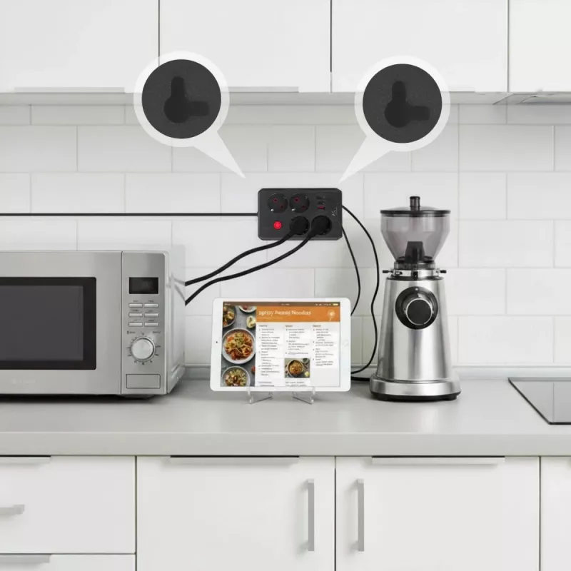 Ciabatta MACLEAN MCE392 B — 4 prese, 3×USB, 110–240V, 2,1A, 2500W, cavo 1,5 m, nero