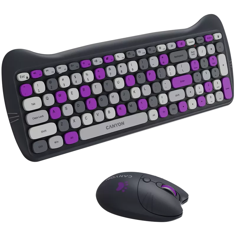 Set tastiera e mouse wireless CANYON HSET-W6 Kitty Edition – viola