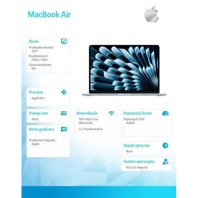 Apple MacBook Air 13 pollici: chip M4 con CPU 10-core e GPU 8-core, 16 GB, 256 GB SSD – Azzurro cielo