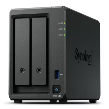 NAS Synology DiskStation DS725+ 2-Bay Ryzen R1600 4GB DDR4 ECC, 2.5GbE, 2x M.2, supporto RAID, 0TB, nero