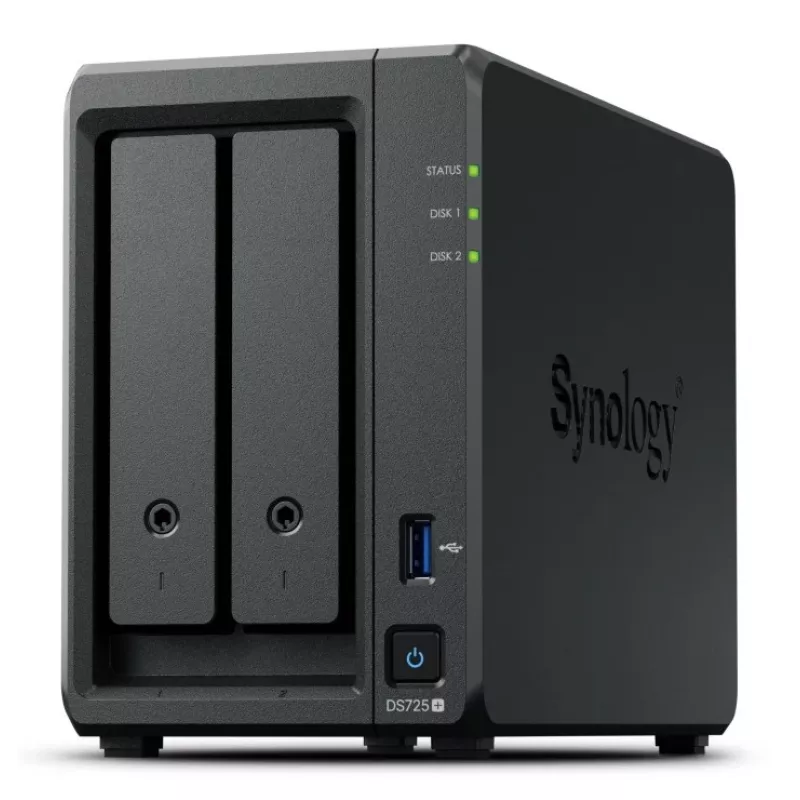 NAS Synology DiskStation DS725+ 2-Bay Ryzen R1600 4GB DDR4 ECC, 2.5GbE, 2x M.2, supporto RAID, 0TB, nero