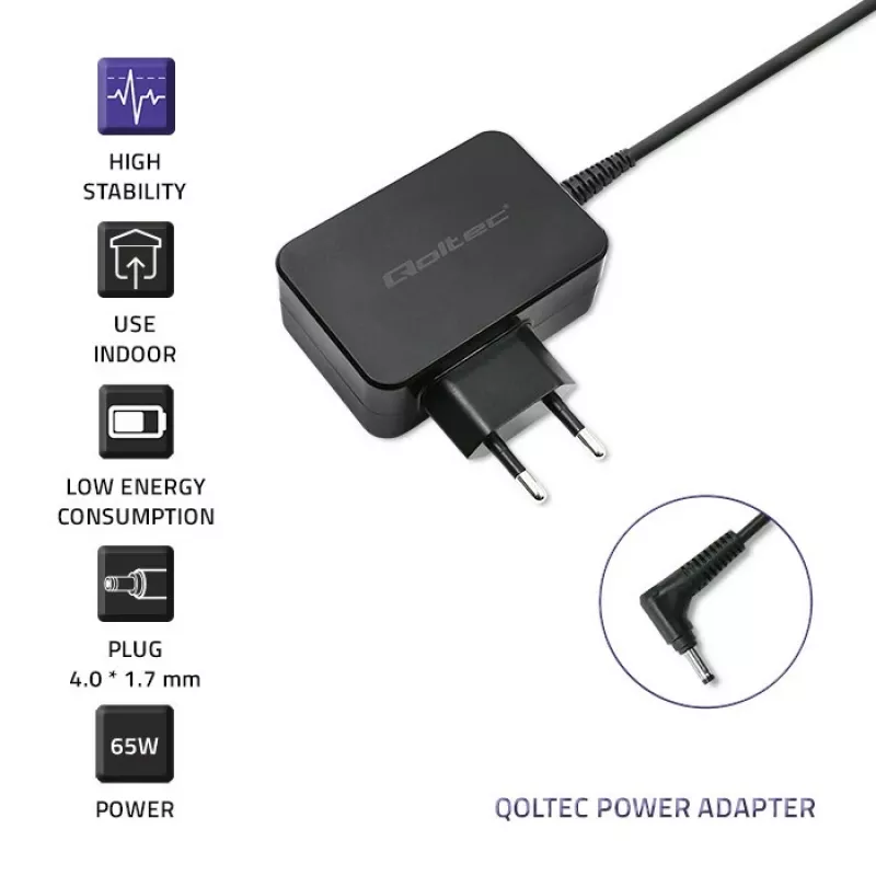Qoltec 51026 alimentatore/trasformatore per interni/esterni 65 W nero