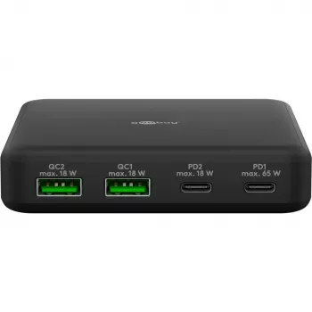 GOOBAY Multiport USB-C PD GaN Caricabatterie da tavolo 65 W, nero