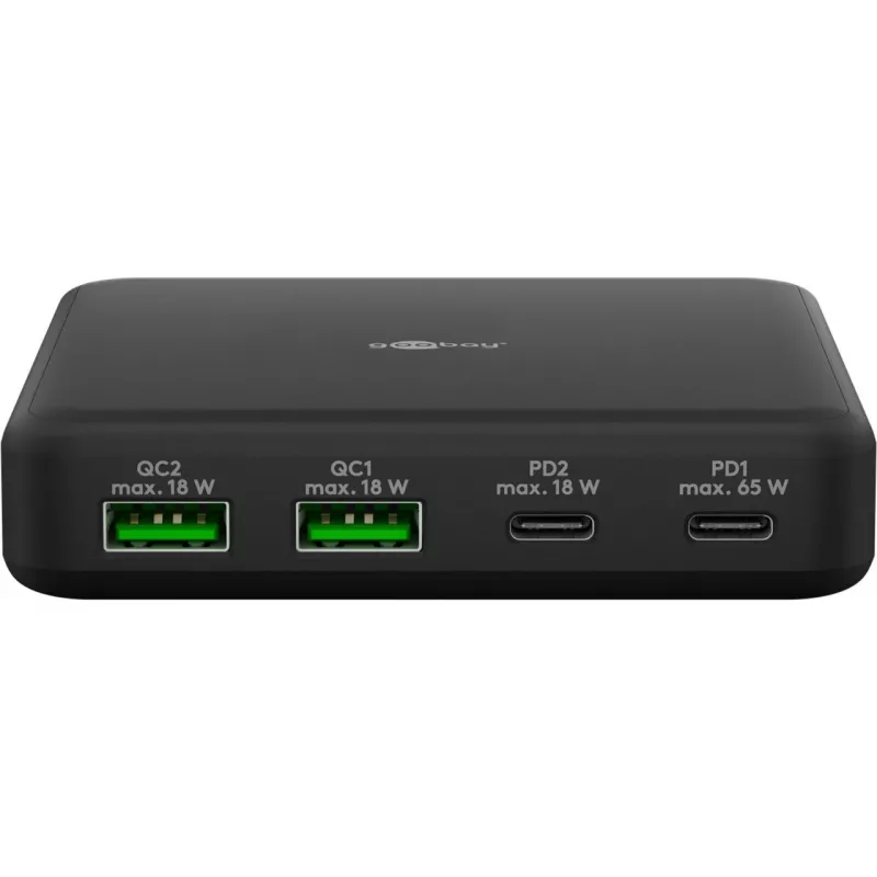 GOOBAY Multiport USB-C PD GaN Caricabatterie da tavolo 65 W, nero