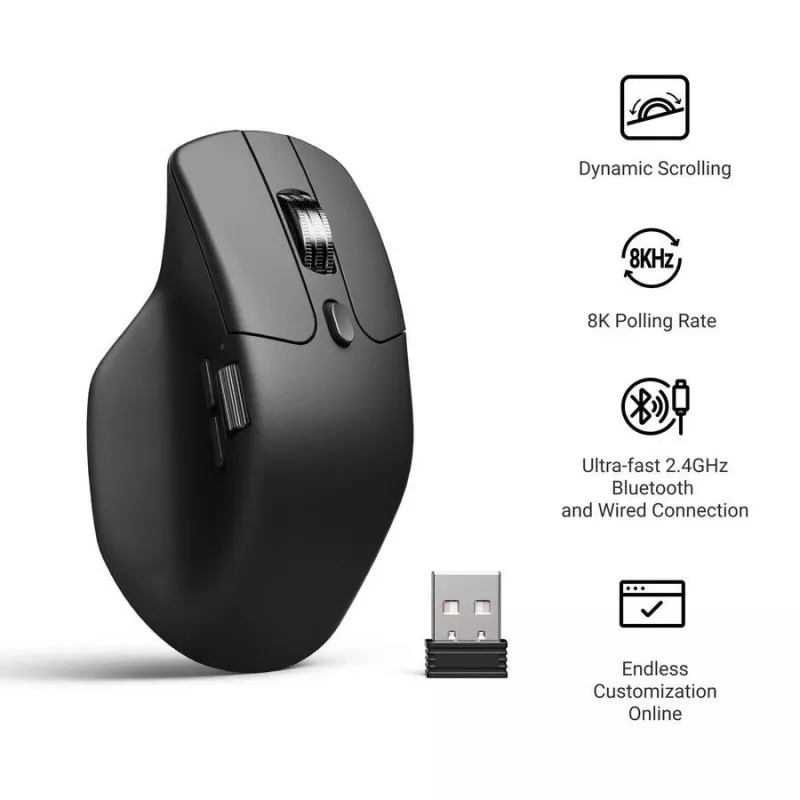 Mouse Keychron M6 per destrorsi universale — ottico, RF wireless + Bluetooth + USB-C, 30000 DPI, nero