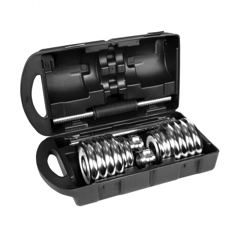 REBEL ACTIVE Chrome manubri regolabili in valigetta 15 kg con barra per bilanciere