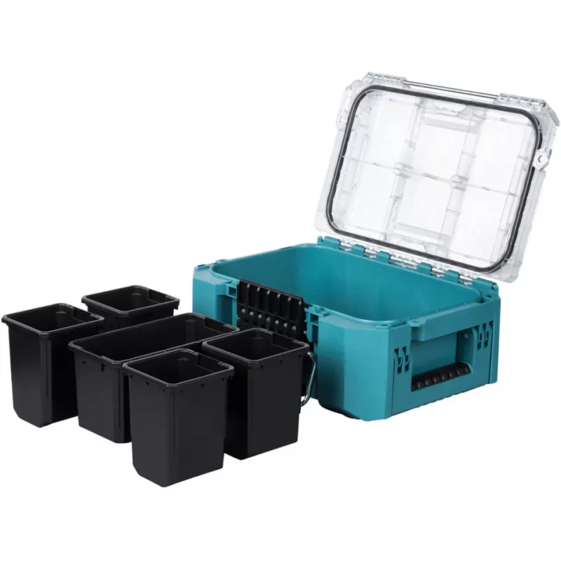 MAKTRAK organizer compatto, cassetta utensili blu/trasparente, coperchio trasparente