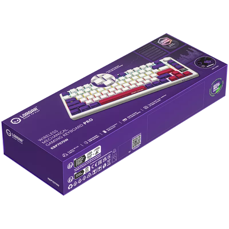 LORGAR KBP7075W, tastiera da gaming meccanica wireless 75% Pro, bianco, layout EN