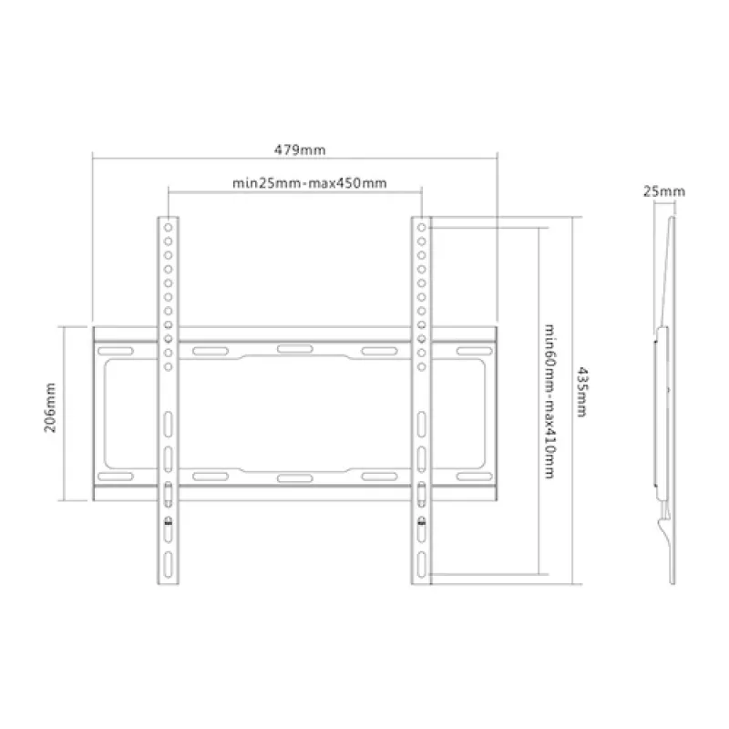 Sunne 32-55-EF supporto TV fisso a parete, 32-55 pollici, max 40 kg, VESA fino a 400x400, nero