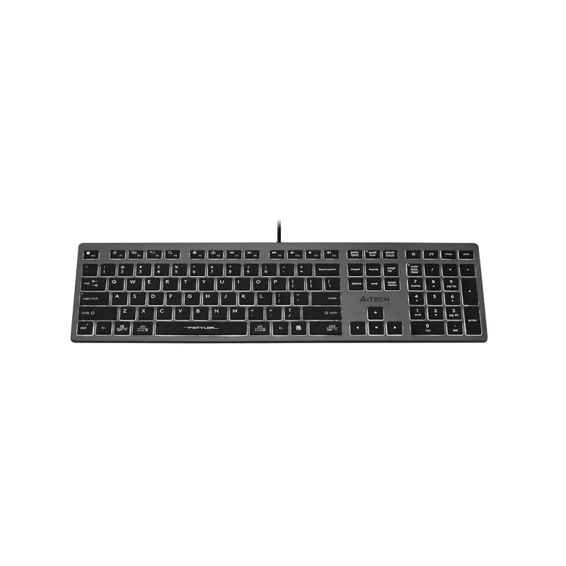 Tastiera A4Tech con filo FX60H USB QWERTY – Full-Size 100%, retroilluminata bianco, grigio, hub USB