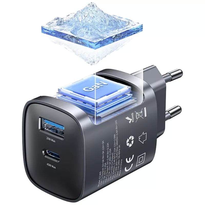 Caricabatterie T66 45W GaN CC290 USB-A + USB-C
