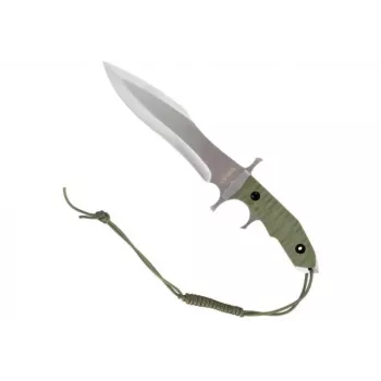 Coltello a lama fissa Cinema Classic CC-H5 Rambo V — coltello da sopravvivenza, lama in acciaio 230 mm, lunghezza totale 385 mm, manico in polimero verde, fodero in pelle