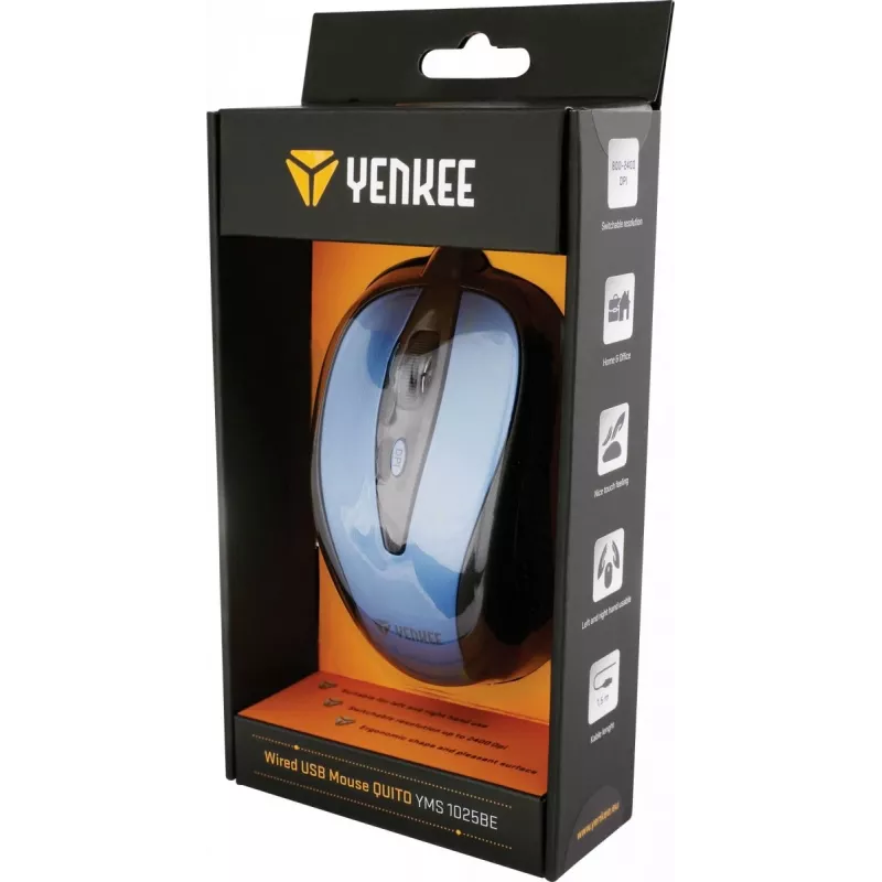 Mouse USB con cavo, 4 tasti, ottico, simmetrico, blu