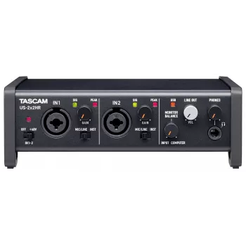 Interfaccia audio Tascam US-2X2HR, 2 ingressi XLR/combo, 192 kHz, USB 2.0, MIDI In/Out, desktop, nero