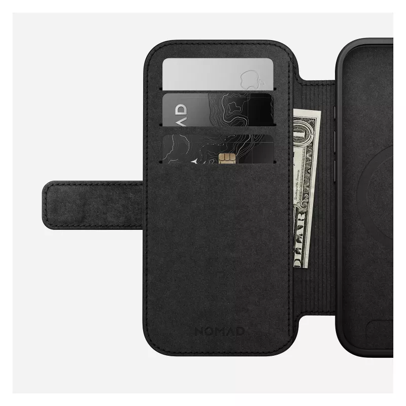 Custodia folio per smartphone Nomad Modern Leather Folio per Apple, per schermi fino a 16 cm (6,3 pollici), nero