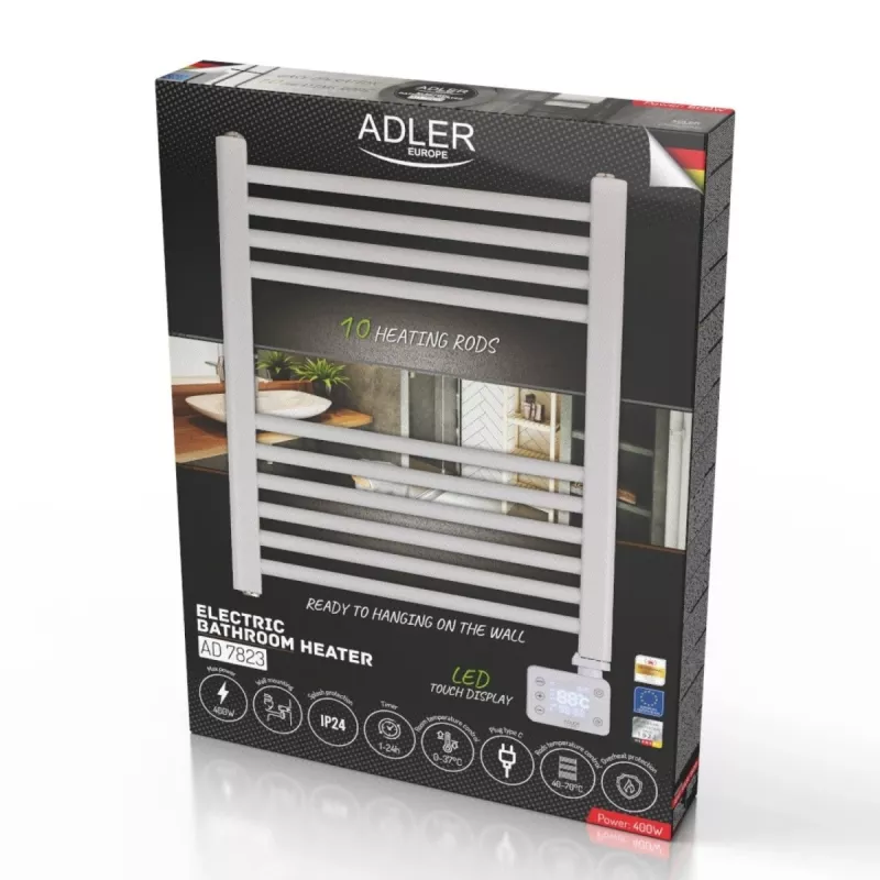 Termoarredo elettrico LED per bagno | AD 7823 | radiatore | 400 W | bianco | IP24