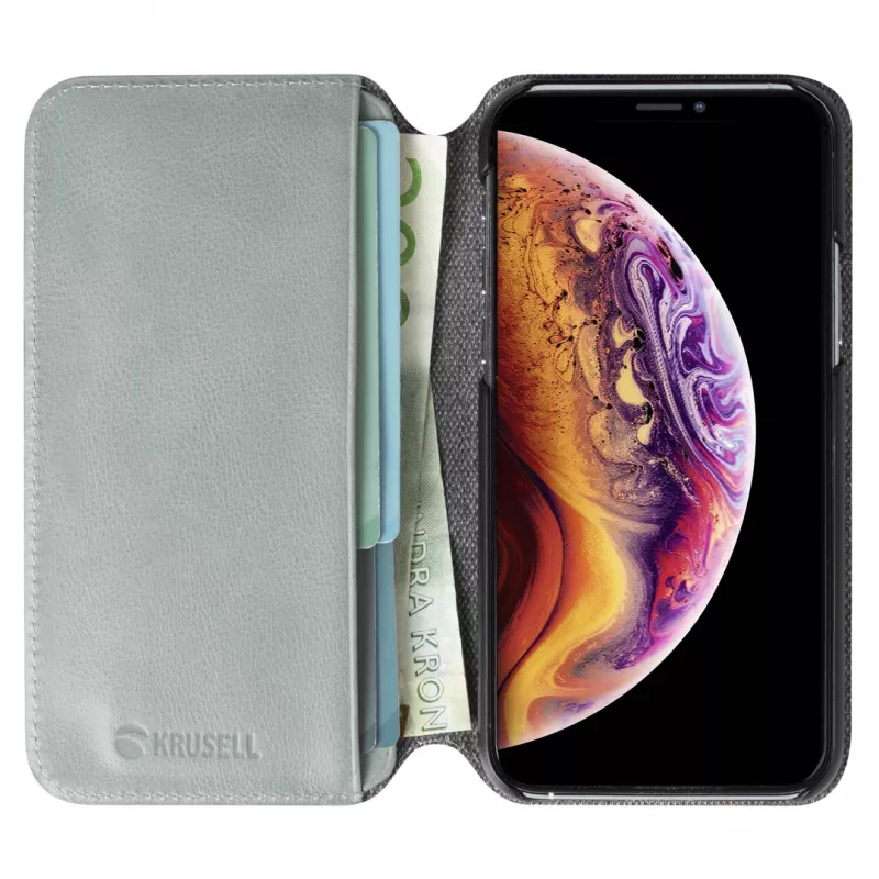 Custodia per cellulare Krusell Sunne per Apple iPhone 11 Pro — grigio vintage, custodia folio con porta carte