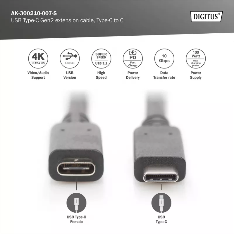 Prolunga USB Type-C Digitus AK-300210-007-S 0,7 m