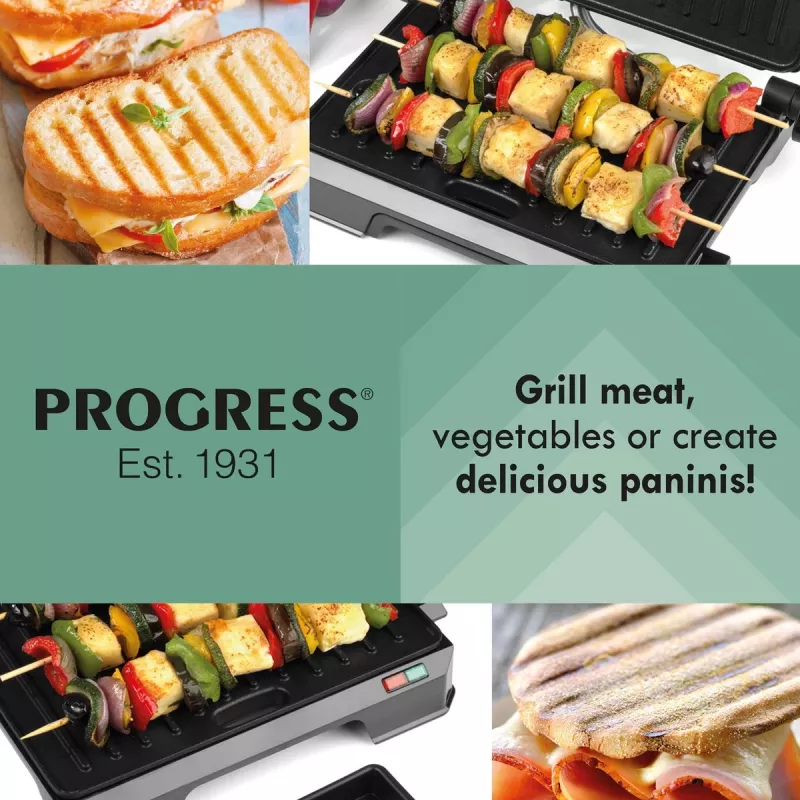 Grill elettrico 2 in 1 per la salute Progress EK5854PVDE con piastre antiaderenti e temperatura regolabile