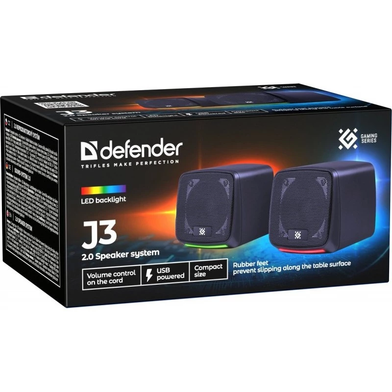 Defender J3 2.0 altoparlanti per PC, 6 W, LED, alimentazione USB, AUX, 90–20000 Hz, neri
