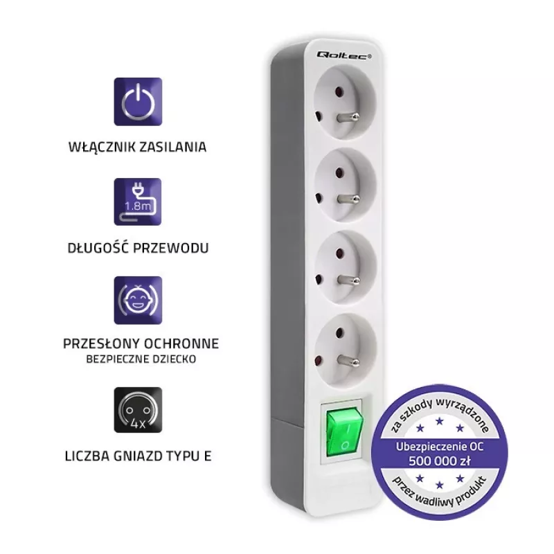 Prolunga elettrica Qoltec 50288 1,8 m 4 prese AC per interni bianco
