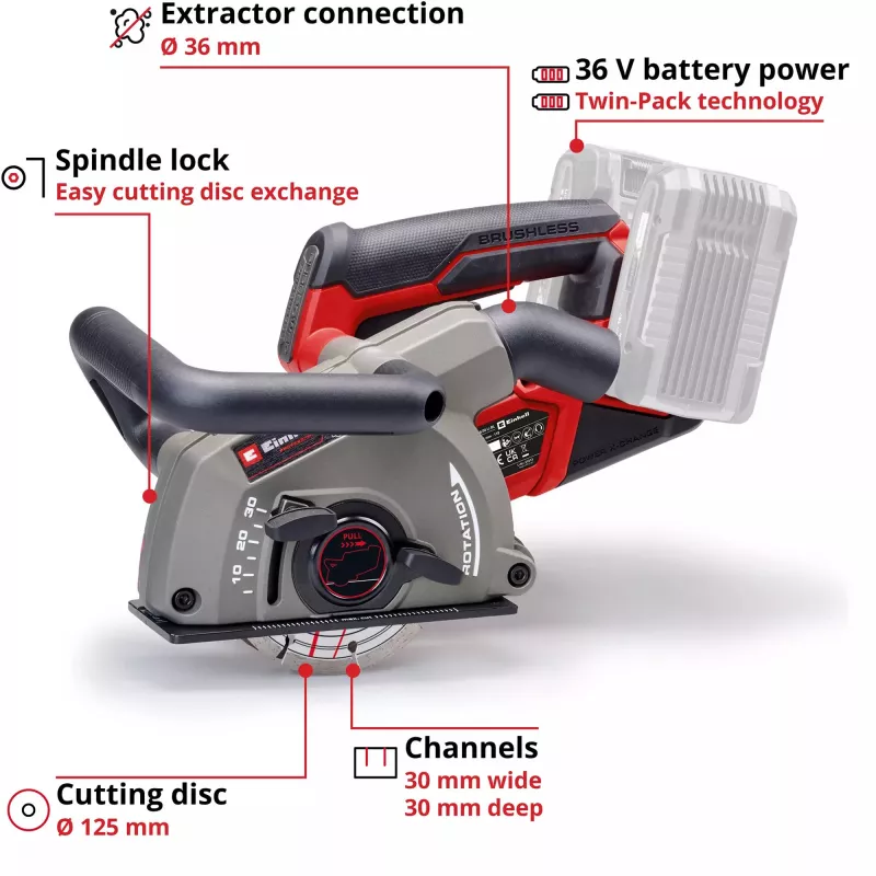 Scanalatrice per muri EINHELL TP-MA 36/30 Li BL-Solo 36 V, senza fili, motore brushless, modello 4350800