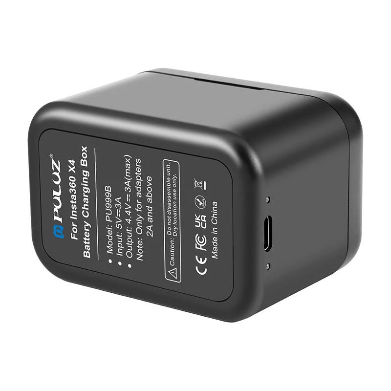 Custodia di ricarica Puluz PU999B per Insta360 X4 — nera, per batterie della fotocamera e schede di memoria