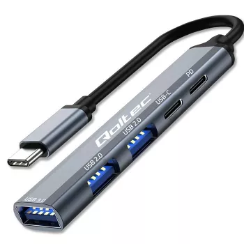 Qoltec 53790 hub adattatore USB-C 3.1 5in1 | USB-C PD | USB-C | 2x USB 2.0 | USB 3.0