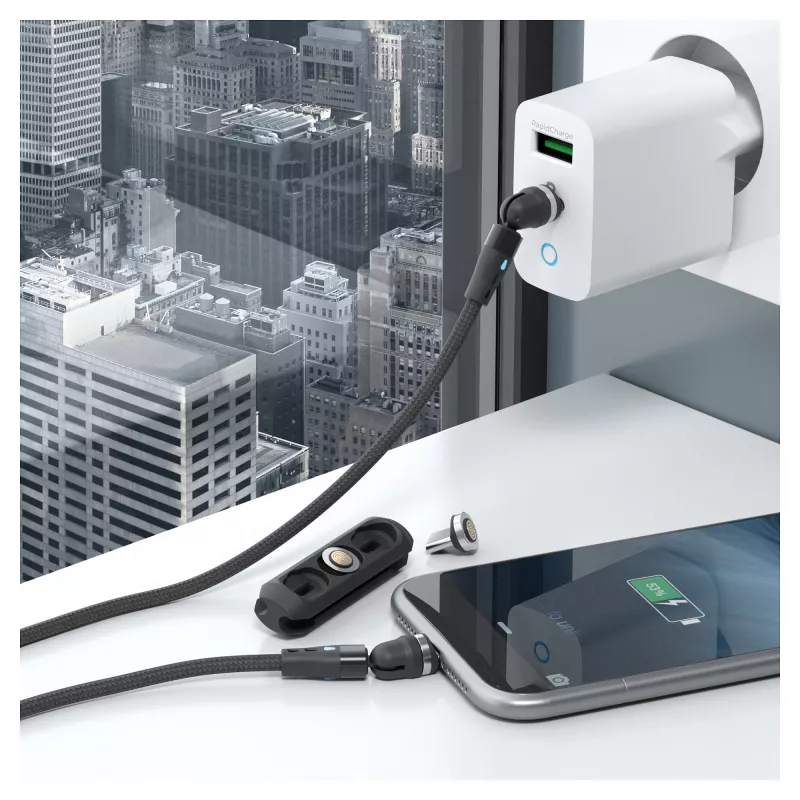 Cavo USB RealPower MagneticCharge2 1m nero ricarica rapida trasferimento dati