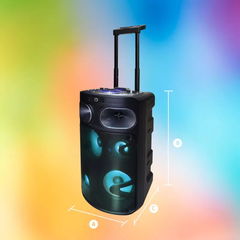 Altoparlante karaoke Bluetooth portatile MANTA SPK0803B140 140W, a batteria, MIC/USB/microSD, FM, equalizzatore, ruote