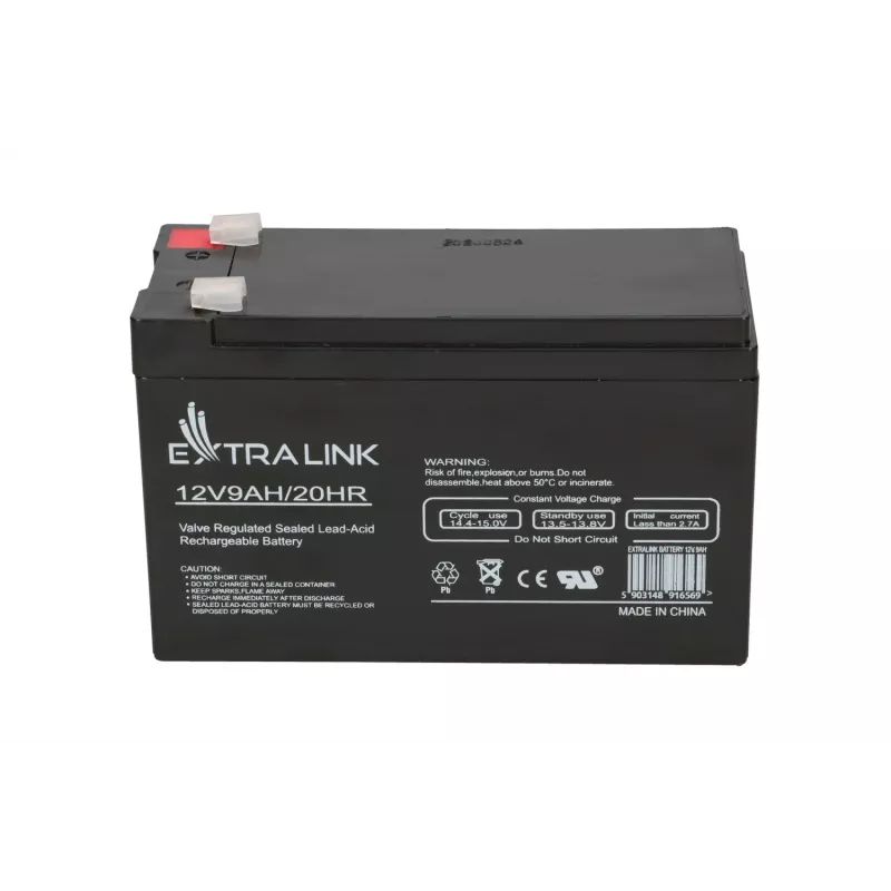 Batteria al piombo-acido sigillata (VRLA) 12V 9Ah Extralink – AGM, 1 pezzo, nero