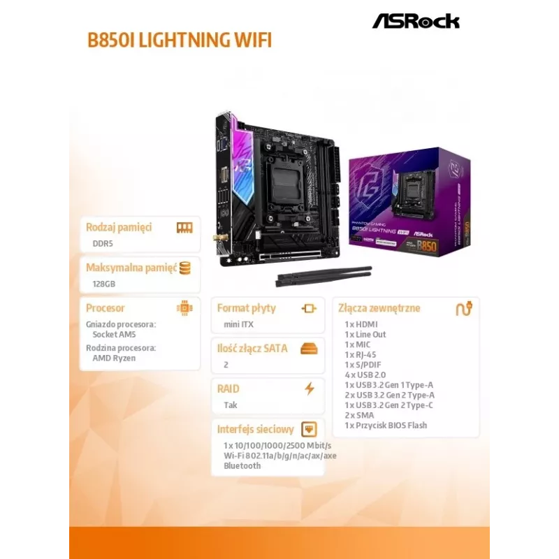 Scheda madre ASRock B850I Lightning WiFi AM5 Mini-ITX