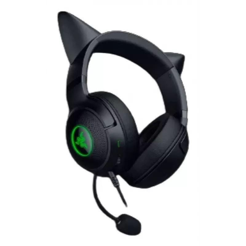 Kraken Kitty V2 - nero, headset gaming, orecchie Kitty, illuminazione reattiva allo streaming, microfono cardioide HyperClear, driver TriForce da 40 mm, microfono integrato nei padiglioni, Razer Chroma RGB (orecchie e padiglioni), Surround Sound: disponibile solo con